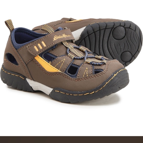 Eddie Bauer Toddler Boy Brown/Navy Boy Bungee Bump Velcro Closed Toe Sandals - Picture 8 of 8